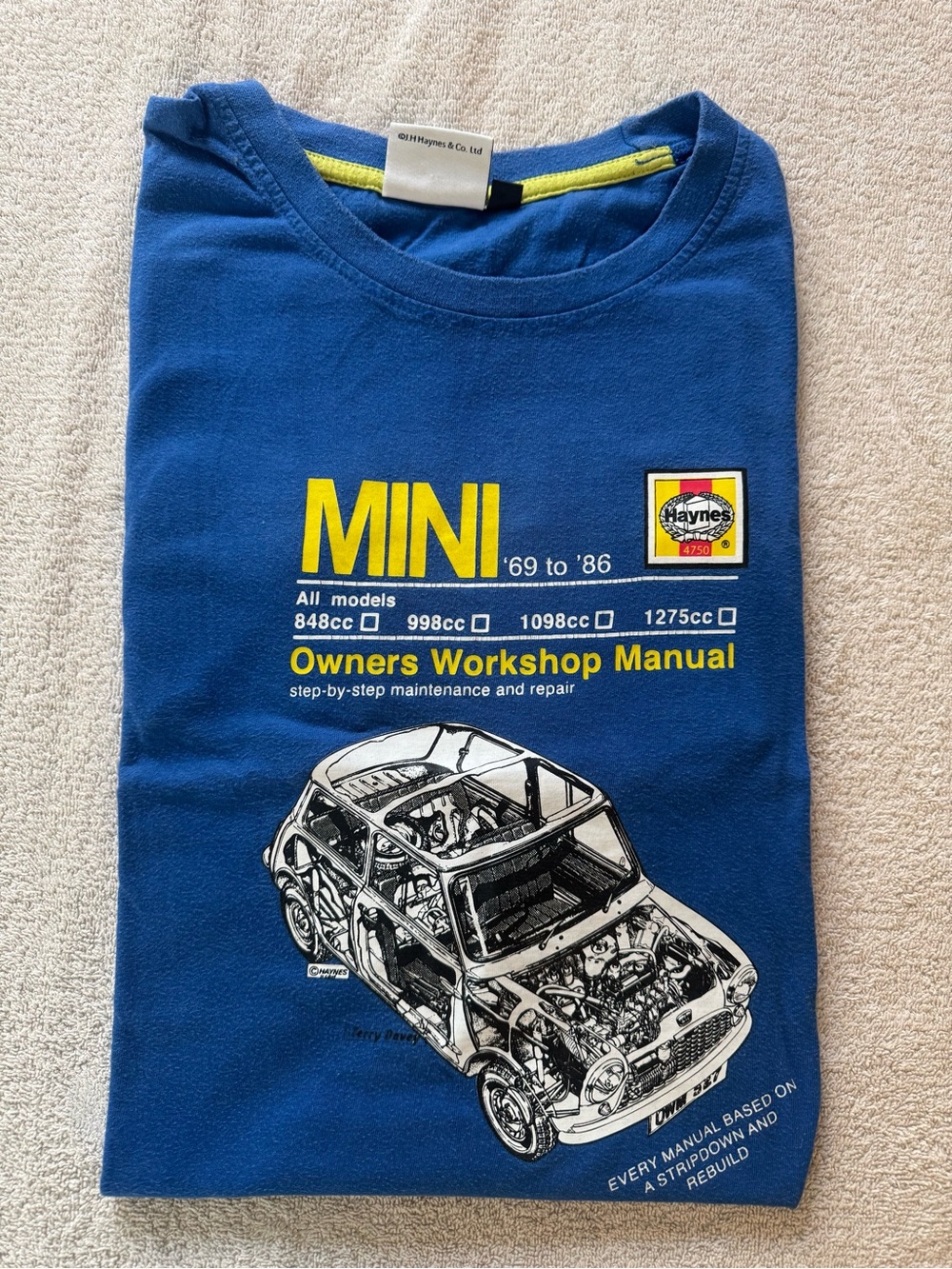 Hanes Blue MINI Owners Workshop Graphic Tee with Yellow Accents